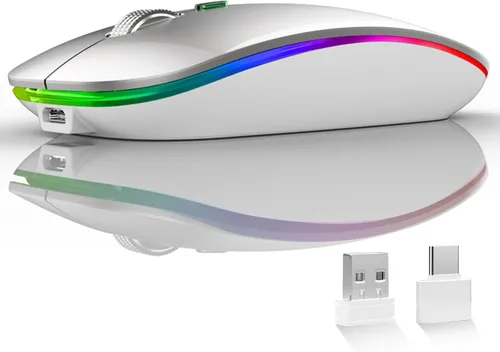 Miniatura 7 de Uiosmuph Ratón inalámbrico LED, G12 Slim recargable silencioso ratón, 2.4G portátil USB óptico inalámbrico ratón de computadora con receptor USB