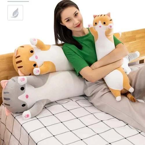 Miniatura 2 de Almohada de felpa de cuerpo larga y suave con diseño de dibujos animados, para niños y niñas (gris, 19 pulgadas)
