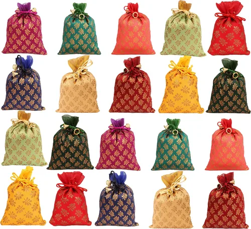 Miniatura 31 de Touchstone Preciosas bolsas de regalo reutilizables, respetuosas con el medio ambiente, brocado de cachemira con cordón grande para cumpleaños
