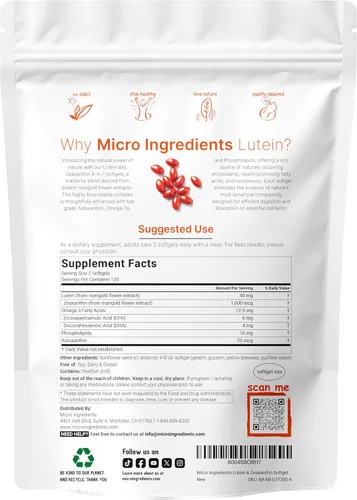 Miniatura 2 de Micro Ingredients Cápsulas blandas de luteína y zeaxantina de 40 mg, 240 unidades, con astaxantina, omega-3 y fosfolípidos, vitaminas para la salud