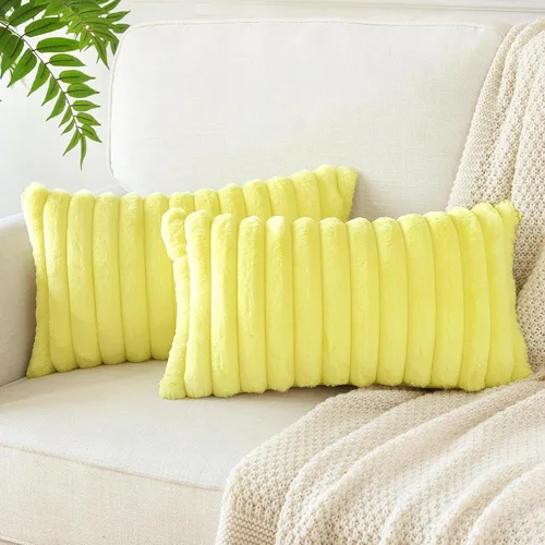 Miniatura 32 de Soleebee Juego de 2 fundas de cojín, terciopelo suave, acogedoras, pelo sintético de conejo, sofá, cama, silla, decorativa para el hogar, 22 x 22