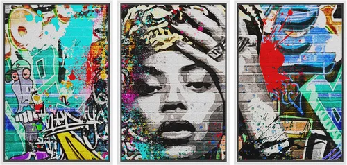 Miniatura 54 de wall26 Lienzo enmarcado para pared, juego de arte impreso con collage de polígonos en espiral negro y tostado, ilustraciones de patrones abstractos
