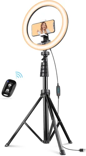 Miniatura 7 de UBeesize - Anillo de luz para selfies de 12" con soporte de trípode extensible de 62" y control remoto, luz LED circular con soporte para teléfono