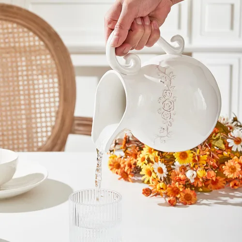 Miniatura 4 de Jarrón de Cerámica Blanco con Flor, Jarra de Cerámica de Granja para Decoración del Hogar, 18.5 cm de Altura.