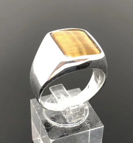 Miniatura 3 de KAR Anillo de ojo de tigre para hombre de plata esterlina maciza estampada 925K P2G