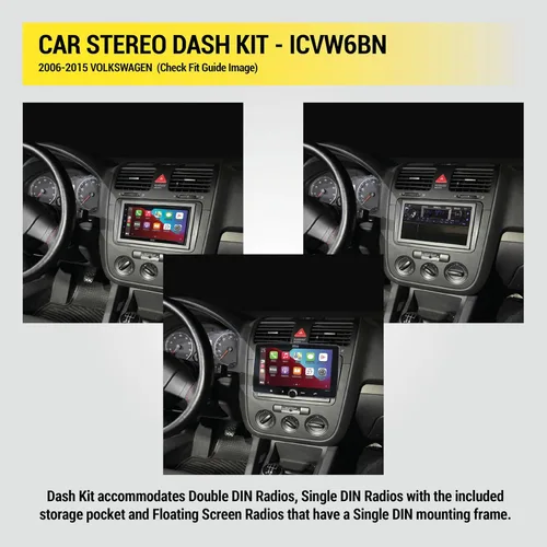 Miniatura 5 de Scosche ICVW6BN Kit de instalación de radio doble DIN para tablero compatible con vehículos Volkswagen amplificados no de fábrica seleccionados