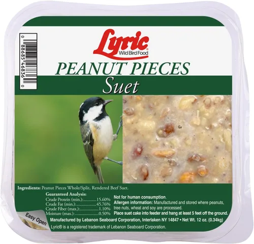 Lyric Peanut Pieces - Pasteles de sebo de alta energía para aves silvestres, 12 onzas (paquete de 12)