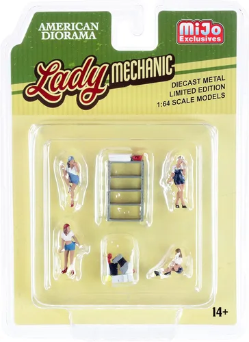 Miniatura 2 de Lady Mechanic - Juego de 6 piezas fundidas a presión (4 figuras y 2 accesorios) para modelos a escala 1/64 por American Diorama 76484