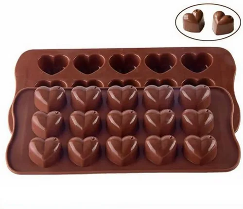 Miniatura 7 de 2 moldes de silicona con forma de corazón y estrella, 15 cavidades para chocolate, bandejas de cubitos de hielo, dulces, pasteles, 100 % de grado