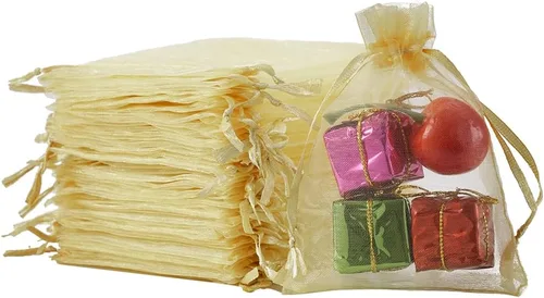 Miniatura 7 de Meowoo 100 bolsas de organza, bolsas de malla pequeñas de 3 x 4 pulgadas con cordón, bolsas de regalo de malla con cordón para joyas, dulces