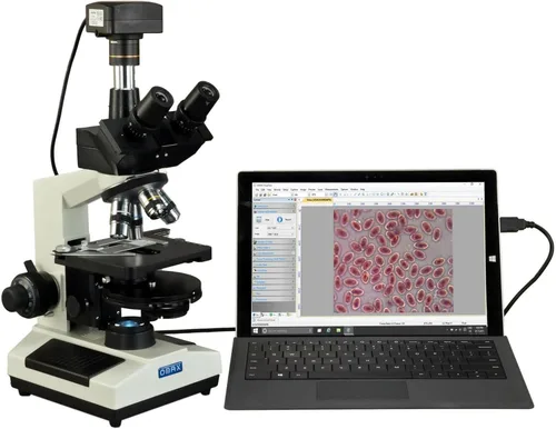 Miniatura 7 de OMAX - Microscopio LED trinocular de laboratorio digital de tamaño grande de aumento de 40 veces a 2500 veces, con cámara digital USB de 10MP