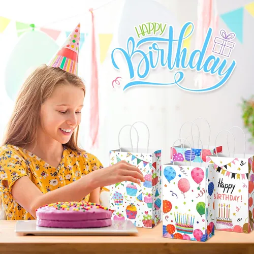 Miniatura 4 de Fulmoon 36 bolsas de regalo de feliz cumpleaños, a granel, bolsas de regalo de feliz cumpleaños con asa, suministros de papel colorido para fiestas