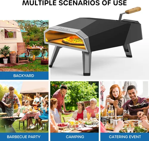 Miniatura 6 de ECOWELL Horno de pizza de pellets de madera de 12 pulgadas para exteriores, horno de pizza portátil de leña con piedra, horno de pizza de acero