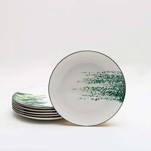 Miniatura 6 de Juego de 6 platos de porcelana de 8 pulgadas con patrón de plantas, vajilla de cerámica blanca para carne, almuerzo, ensalada, postre, servir pan