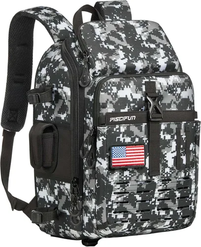 Miniatura 13 de Piscifun - Mochila para equipo de pesca con soporte para caña y equipo, bolsa de almacenamiento para equipo de pesca ligera con cubierta protectora
