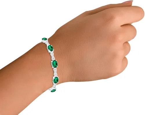 Miniatura 7 de SAVEARTH DIAMONDS Pulsera ajustable de plata de ley 925 con esmeralda verde y diamante cultivado en laboratorio blanco para mujer