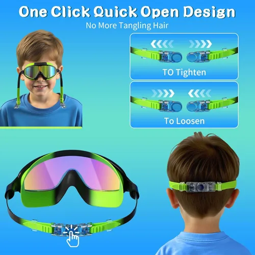 Miniatura 7 de Paquete de 2 gafas de natación para niños, sin fugas, antivaho, anti-UV, para niños y niñas de 4 a 14 años Espejo verde y espejo negro