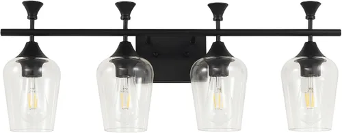Miniatura 14 de Lámparas de baño (2 luces, 38 cm), luces de tocador mate negras para baño con pantalla de vidrio esmerilado blanco, luces de pared modernas