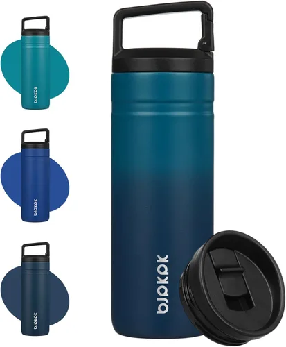 Miniatura 24 de BJPKPK - Botella de agua aislada con 2 tapas, vaso/taza de viaje de acero inoxidable de 20 onzas con aislamiento al vacío de doble pared, taza