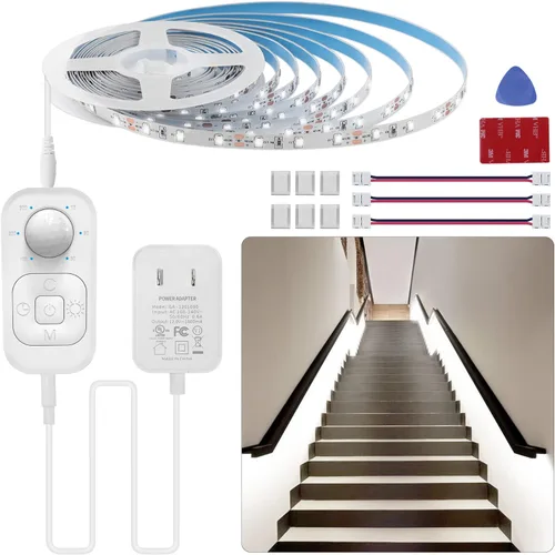 Miniatura 11 de Luces con sensor de movimiento para debajo del gabinete: tira de luces LED enchufables para interiores con adaptador aprobado por UL FCC, atenuador
