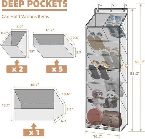 Miniatura 2 de STORAGE MANIAC Organizador de zapatos para colgar sobre la puerta con cortina, resistente al polvo, organizador de zapatos grande y profundo