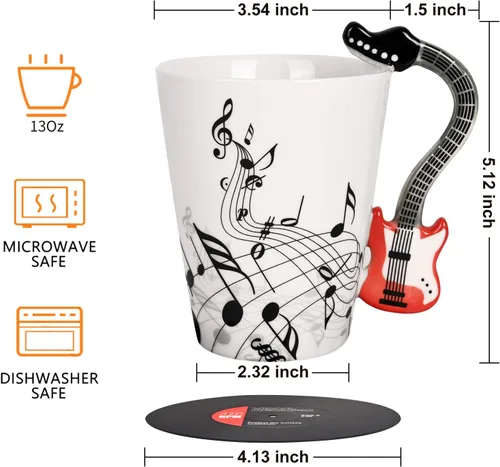 Miniatura 7 de Maustic Taza de Guitarra para Hombres y Mujeres - Regalos para Amantes de la Música para Músicos, Profesores - Regalo de Navidad y Cumpleaños - 13