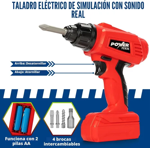 Miniatura 4 de Juego de banco de herramientas para niños con taladro eléctrico y herramientas realistas, juego de banco de trabajo de construcción para niños