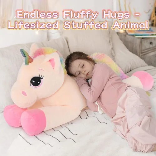 Miniatura 3 de Tezituor Juguetes de peluche de unicornio grande de 43 pulgadas, animales de peluche de unicornio blanco hueso, bonitas decoraciones de cumpleaños