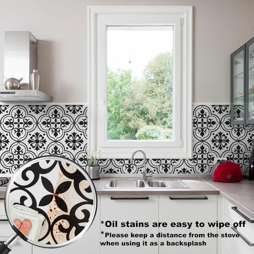 Miniatura 3 de Alow Azulejo de piso para despegar y pegar: 10 piezas de pisos de despegar y pegar en blanco y negro, impermeable, autoadhesivo, suelo de vinilo