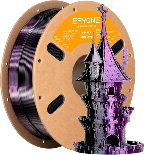 Miniatura 61 de ERYONE Filamento de ácido poliláctico (PLA) de seda bicolor para impresora 3D, de 1.75 mm +/- 0.03 mm, carrete de cartón de 1 kg (2.2 libras)