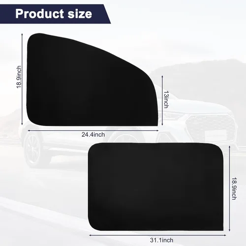 Miniatura 7 de Ovege Parasoles Magnéticos de Gamuza para Ventanas de Automóvil - Asiento Trasero 2 piezas Cortina de Privacidad Protección UV Negro-Suedette