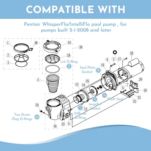 Kit de reparación y reconstrucción de junta tórica, para sello de bomba de piscina Pentair WhisperFlo/IntelliFlo, juntas tóricas de tapón de