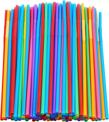 Miniatura 8 de 100 popotes flexibles largos de plástico coloridos. (0.23 pulgadas de diámetro y 10.2 pulgadas de largo)