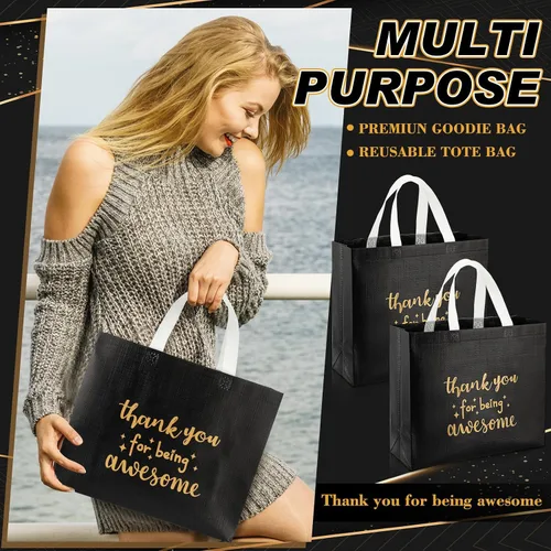 Miniatura 6 de Abbylike 24 bolsas de regalo de agradecimiento a granel para empleados, bolsas con asas, reutilizables para graduación, día del padre, oficina, Negro
