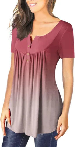 Miniatura 4 de Camisetas de manga corta para mujer, para ocultar el vientre, camisetas de manga corta para verano, lindas camisetas Henley con vuelo, blusas
