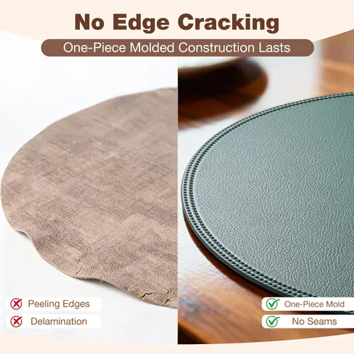 Miniatura 6 de Round Vinyl Beige Placemats Set of 6, Faux Leather Waterproof Wipeable Heat Resistant Place Mats, Washable Table Mats for Halloween, Thanksgiving &