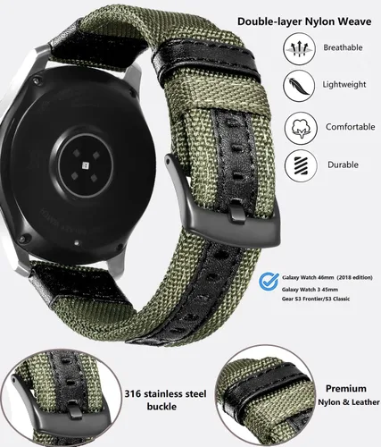 Miniatura 3 de Compatible con Samsung Galaxy Watch 1.811 in Band 2019/Galaxy Watch 3 1.772 in/Gear S3 Frontier Classic, correa deportiva de repuesto de nailon