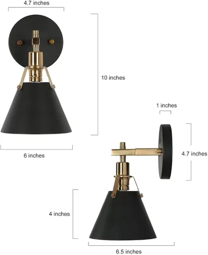 Miniatura 3 de KSANA Apliques de Pared Negros, Lámparas de Pared Modernas de Estilo Granja en Oro para Dormitorio, Sala de Estar, Pasillo