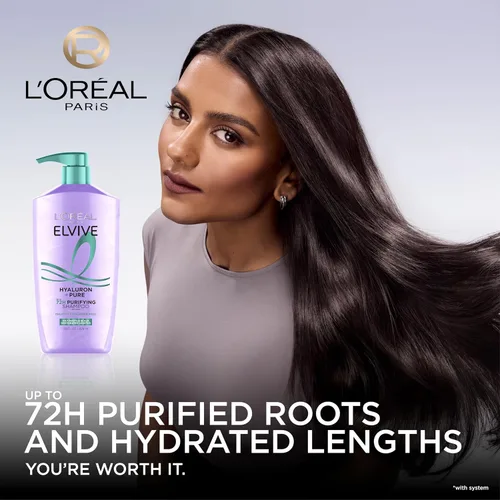 Miniatura 3 de L'Oreal Paris Elvive Hyaluron + Pure - Juego de champú y acondicionador clarificante y acondicionador rehidratante con ácido salicílico y ácido