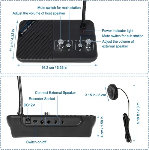 Miniatura 4 de Sistema de intercomunicación de altavoz de ventana, intercomunicador de ventana, micrófono de intercomunicación de doble vía antiinterferencias