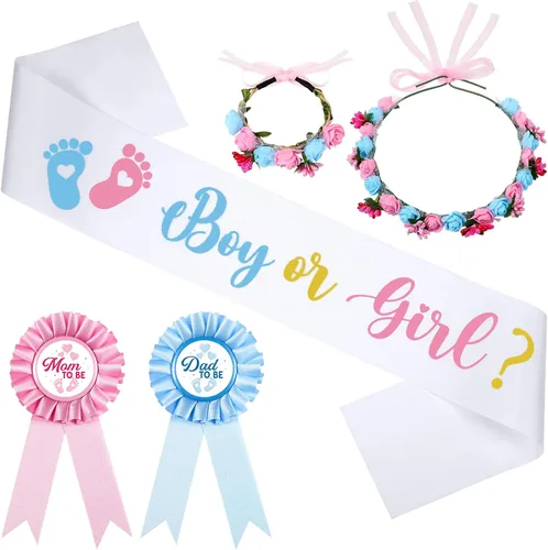 Miniatura 8 de Riceshoot Banda para revelar género para niño o niña con banda para la cabeza de la muñeca con diadema de flores para fiesta de baby showe