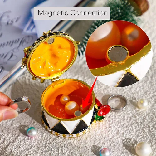 YU FENG Cajas de adornos de Navidad con bisagras con diamantes de imitación con lazo y trompeta esmaltada decorativa