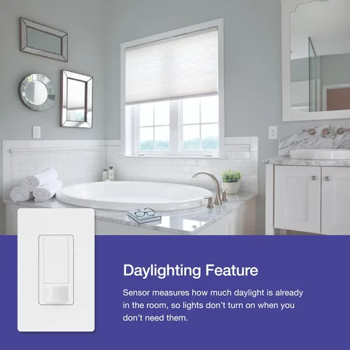 Miniatura 8 de Lutron Maestro Interruptor de luz con sensor de movimiento y placa de pared para baño, garaje, lavandería, cualquier bombilla, sensor de ocupación
