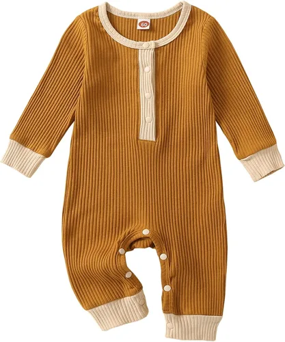 LEBOLONG Enterizo unisex para bebés y niñas, con botones, liso, de una pieza, para bebés y niñas, ropa