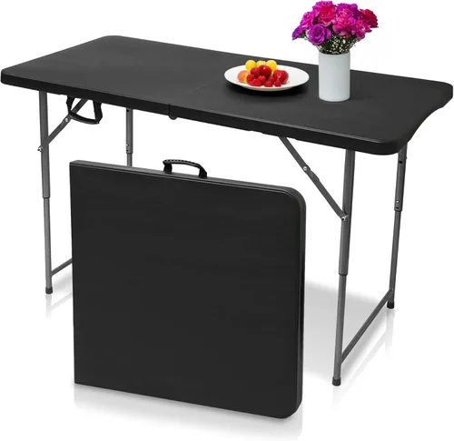 Miniatura 12 de Mesa plegable de 4 pies, mesa plegable resistente para exteriores, perfecta para camping, picnic, fiestas, mesa plegable duradera con fácil Blanco
