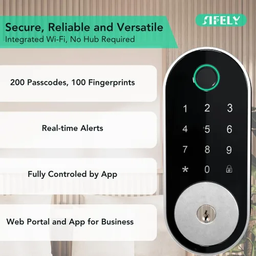 Miniatura 4 de Cerradura inteligente incorporada con huella dactilar y WiFi con teclado – Cerradura sin llave para el hogar, Airbnb, alquiler, niños/mayores