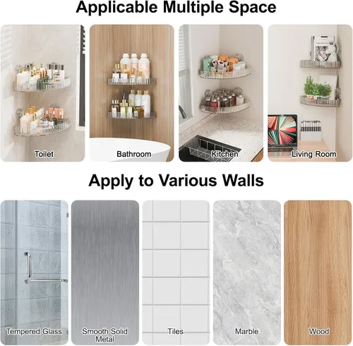 Miniatura 8 de Organizador de ducha esquinero con ventosa para baño, decoración del hogar y cocina, sin capacidad de perforación, estantes de ducha extraíbles