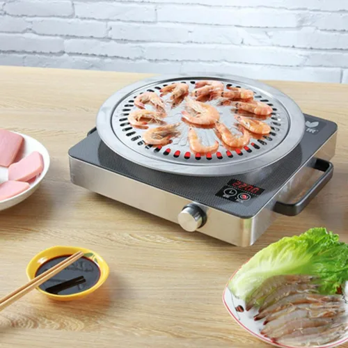 Miniatura 8 de Sartén coreana para barbacoa para estufa, sartén redonda de acero inoxidable de 11.81 x 1.1 pulgadas, placa de parrilla de campamento
