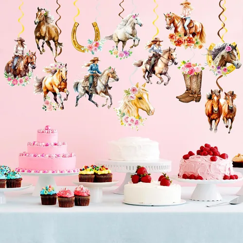 Miniatura 7 de 20 piezas de remolinos colgantes de vaquera, decoraciones de fiesta de cumpleaños de vaquera, decoraciones de fiesta de vaquera occidental