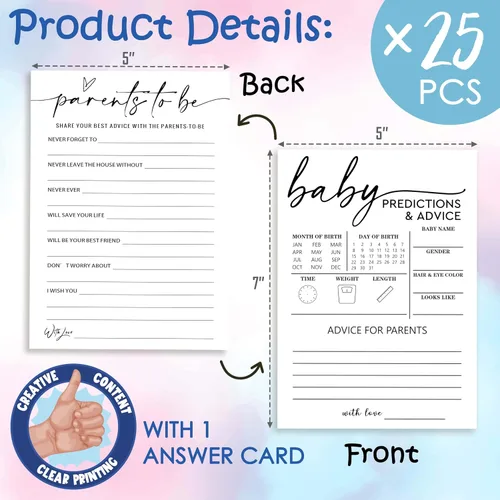 Miniatura 2 de Juegos de baby shower, predicciones de bebé de 5 x 7 pulgadas y tarjetas de consejos para niños o niñas, suministros de decoración de fiesta